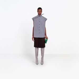 Balenciaga Oversized Plaid Taffeta Tie-Neck Top